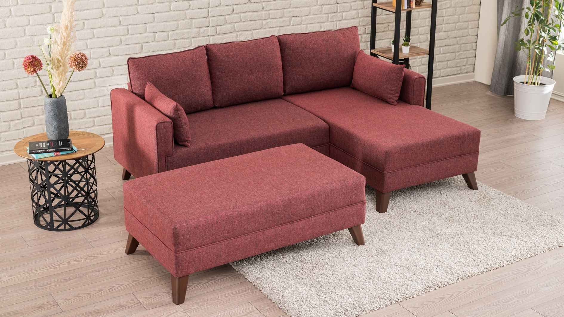 Bella – Claret Red L Shaped Corner Sofa Bed | Modular Sectional
