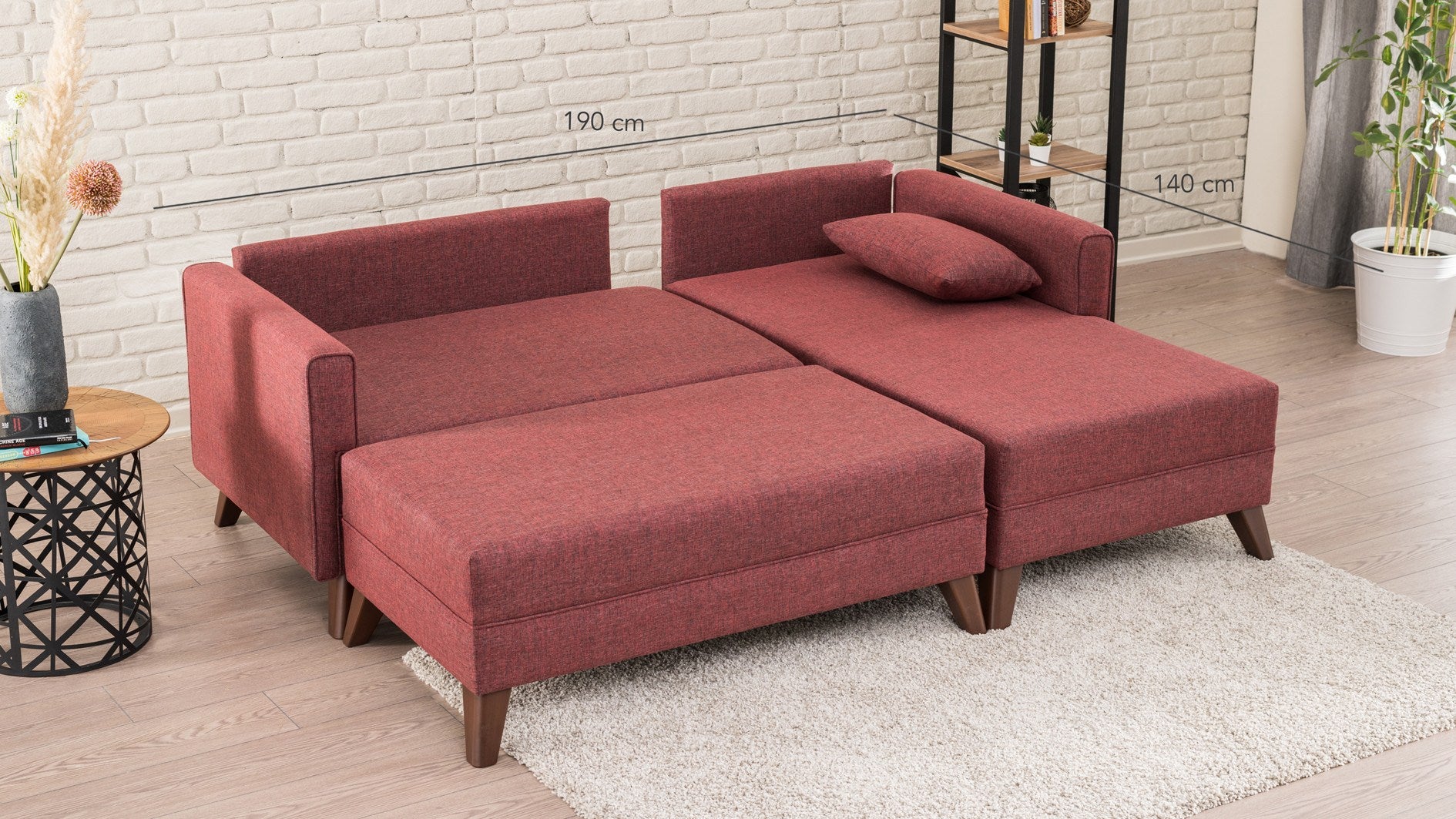 Bella – Claret Red L Shaped Corner Sofa Bed | Modular Sectional
