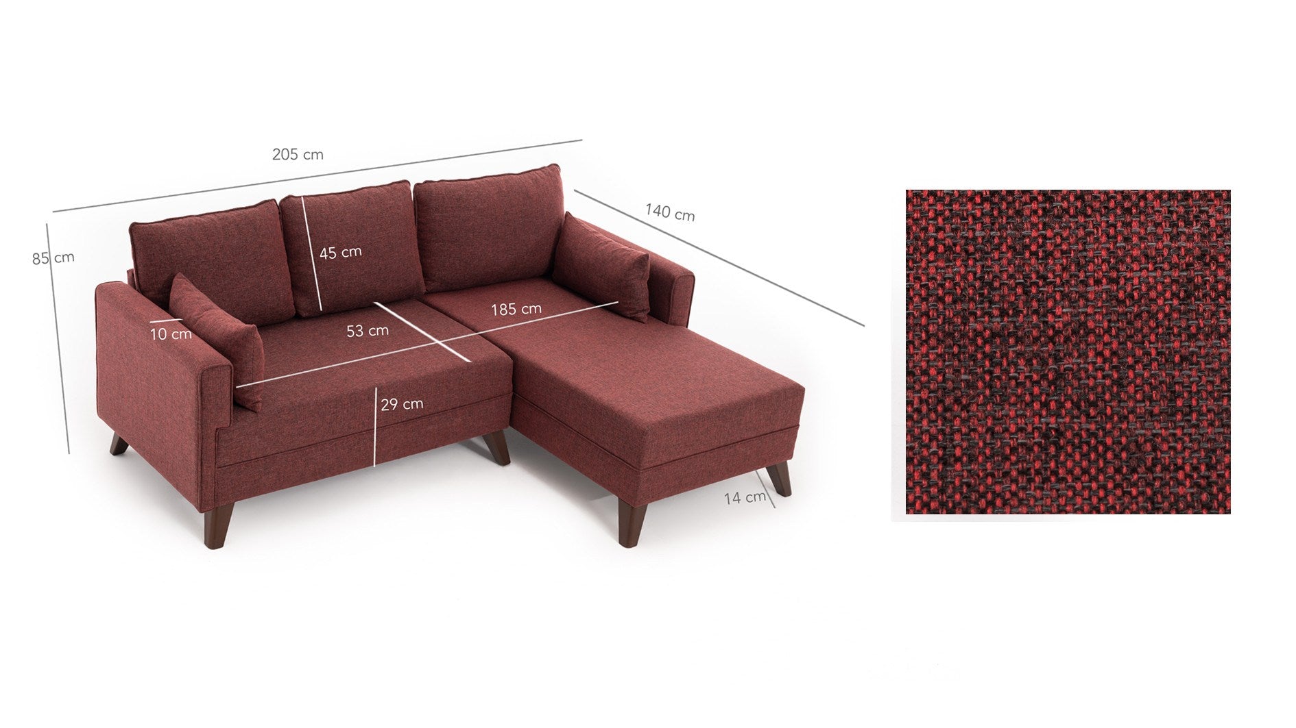 Bella – Claret Red L Shaped Corner Sofa Bed | Modular Sectional