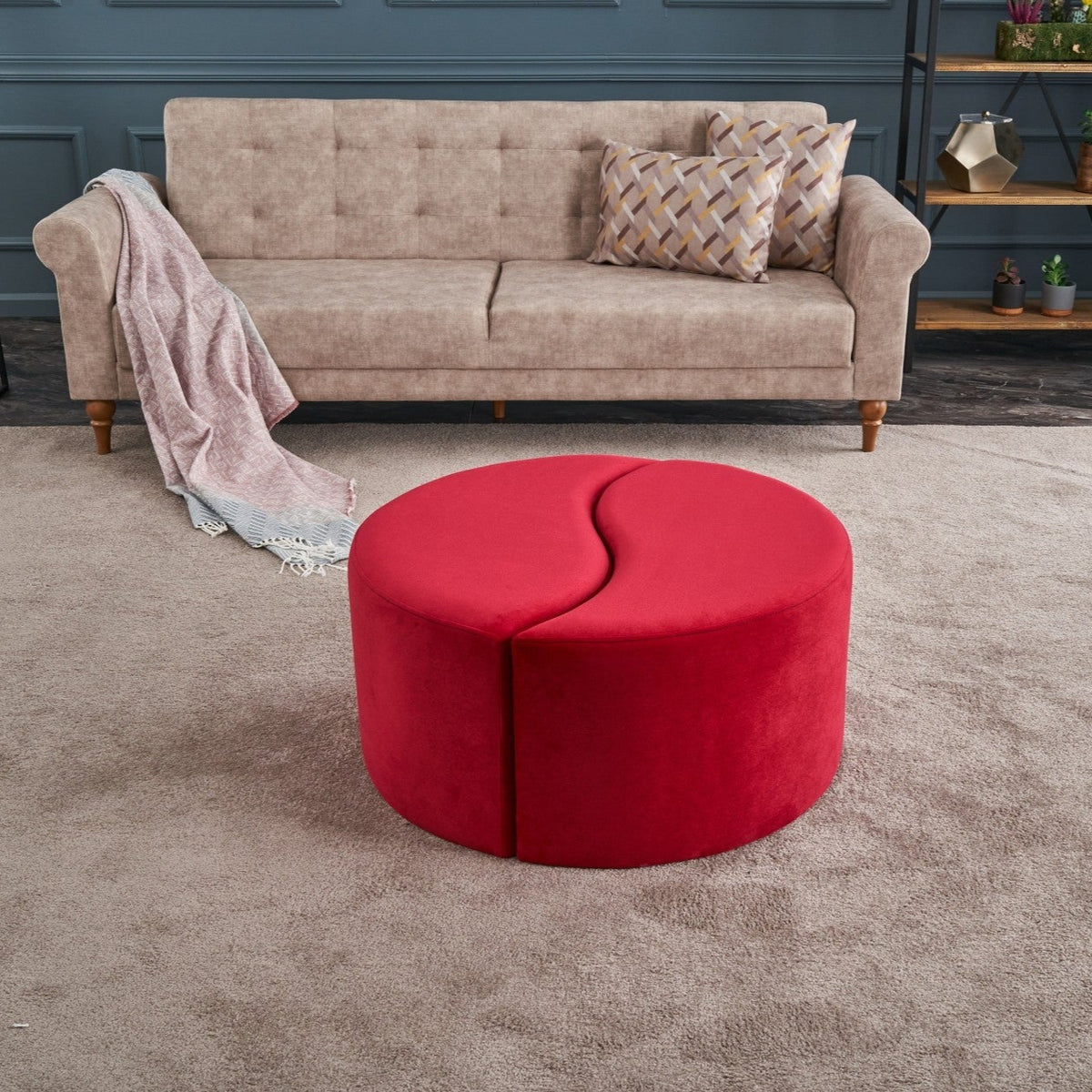 Alis Puf Red Pouffe Modern Upholstered Ottoman