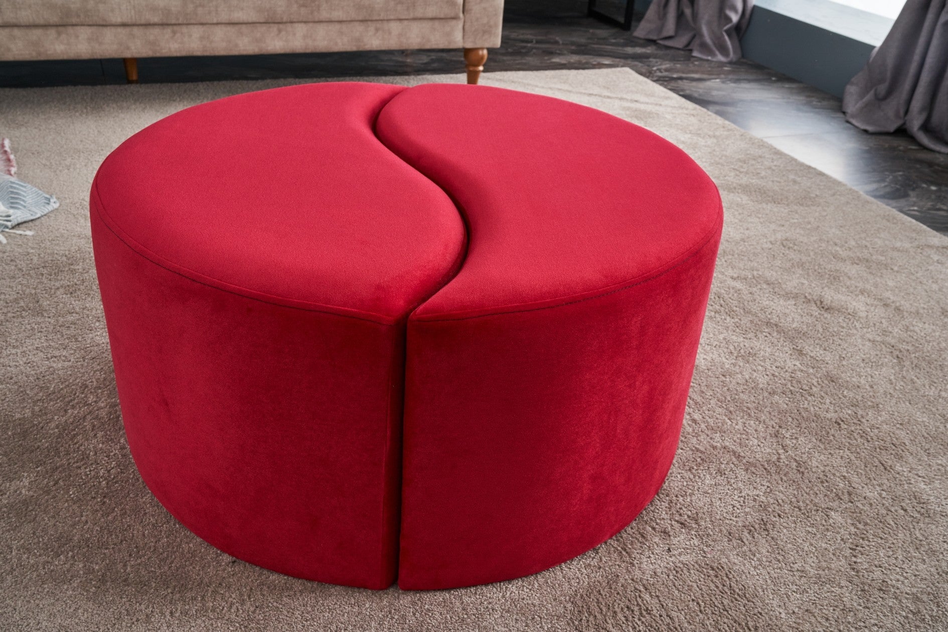 Alis Puf | Red Pouffe – Modern Upholstered Ottoman