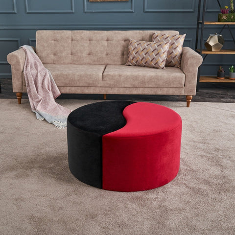 Alis Puf| Black Red Pouffe – Modern Upholstered Ottoman
