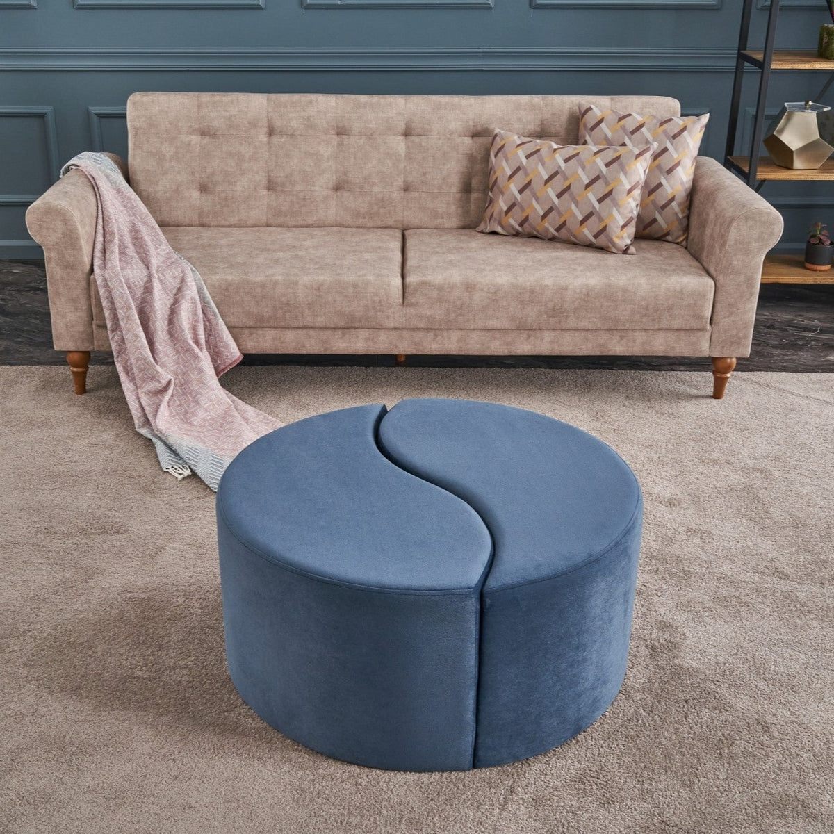 Alis Puf Blue Pouffe Modern Upholstered Ottoman