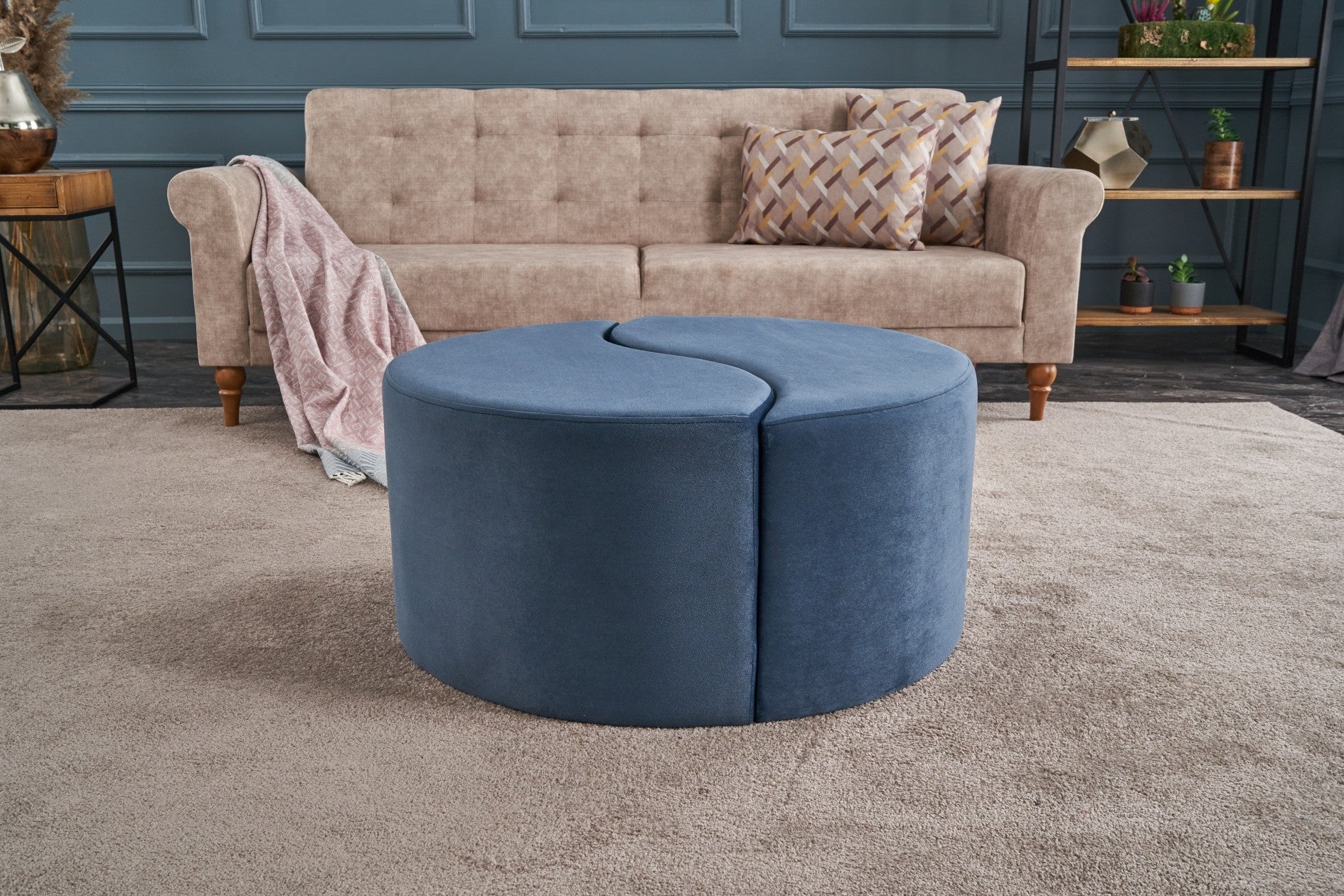 Alis Puf | Blue Pouffe – Modern Upholstered Ottoman