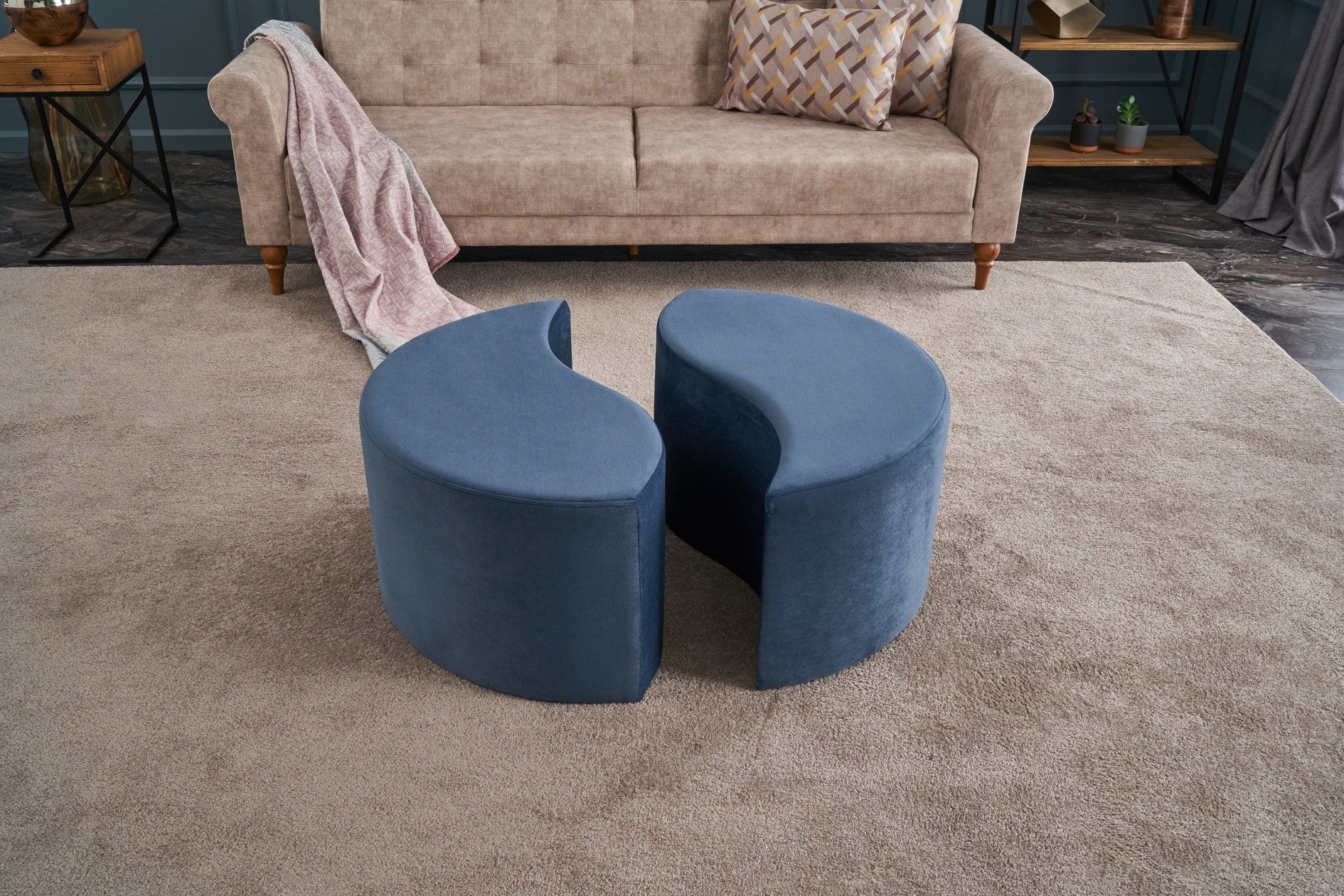 Alis Puf | Blue Pouffe – Modern Upholstered Ottoman