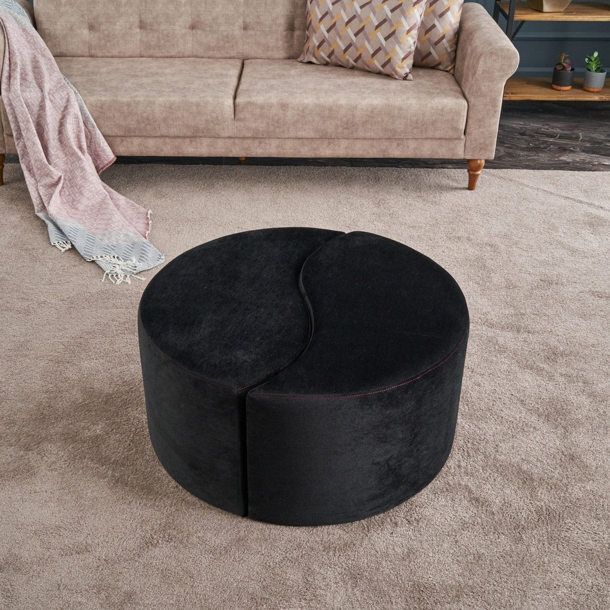 Alis Puf Anthracite Pink Pouffe Modern Upholstered Ottoman