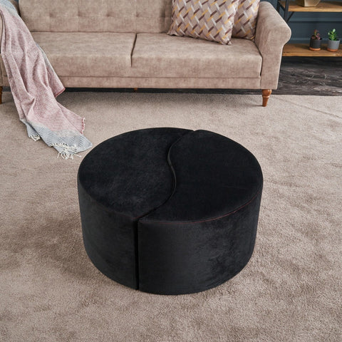 Alis Puf  | Anthracite Pink Pouffe – Modern Upholstered Ottoman