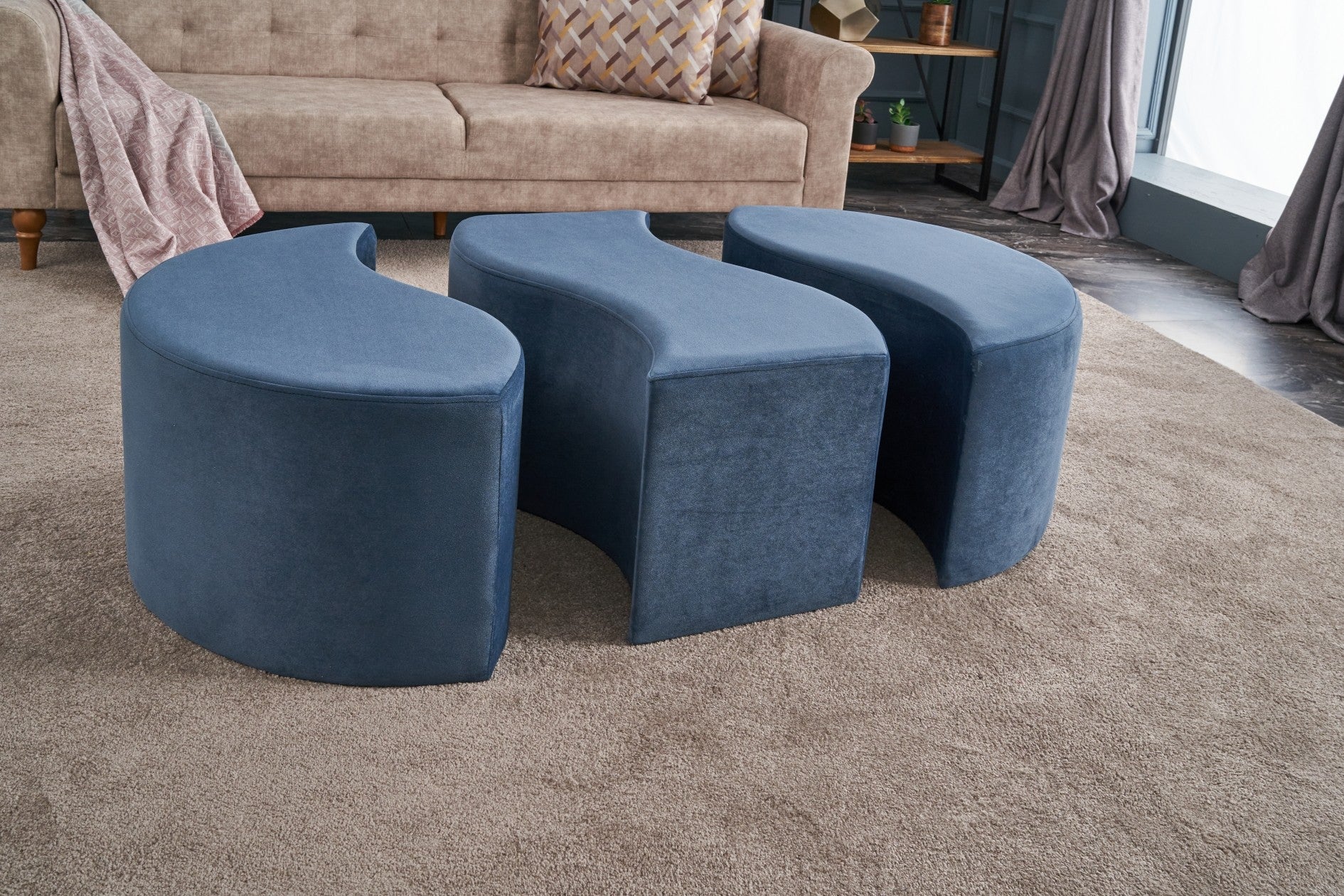 Alya Puf  | Blue Pouffe – Modern Upholstered Ottoman