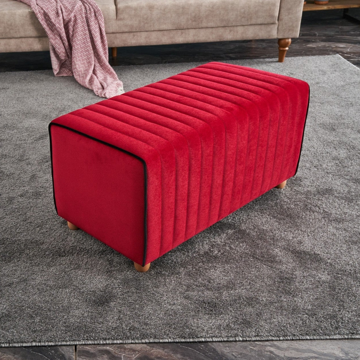 Mabel Puf - Red | Red Pouffe – Modern Upholstered Ottoman
