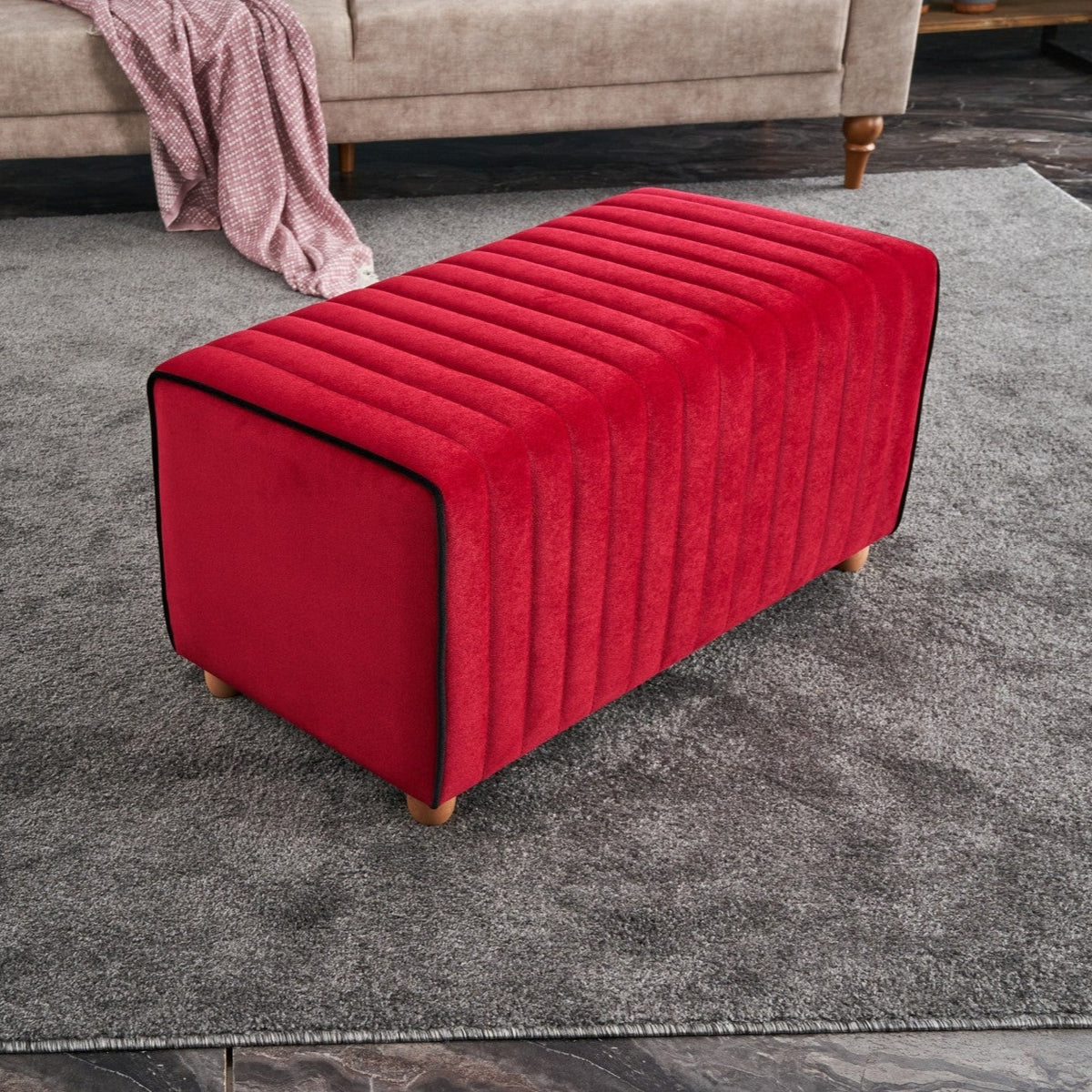 Mabel Puf Red Red Pouffe Modern Upholstered Ottoman