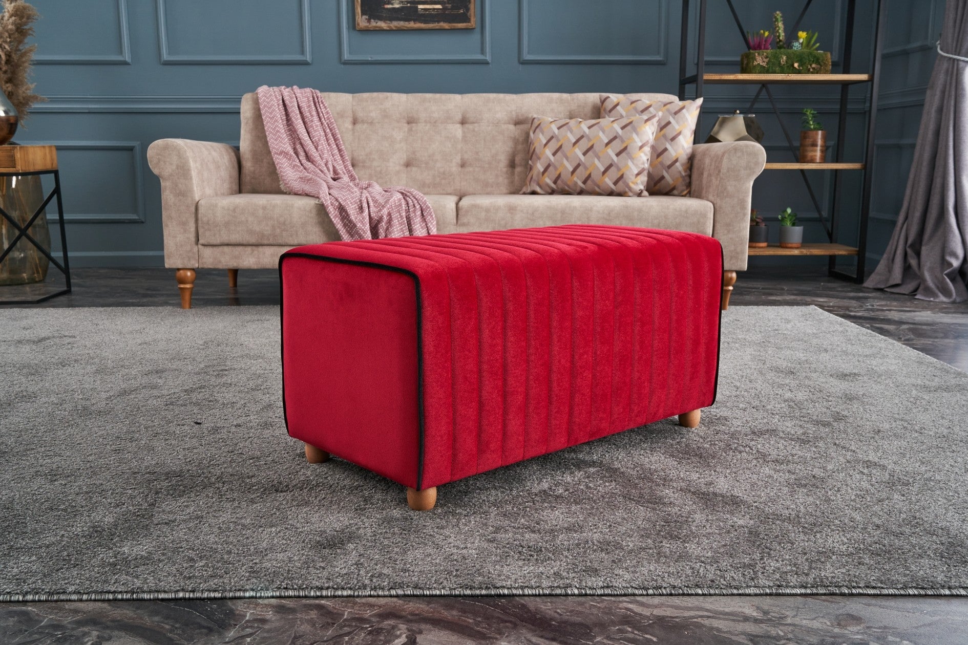 Mabel Puf - Red | Red Pouffe – Modern Upholstered Ottoman