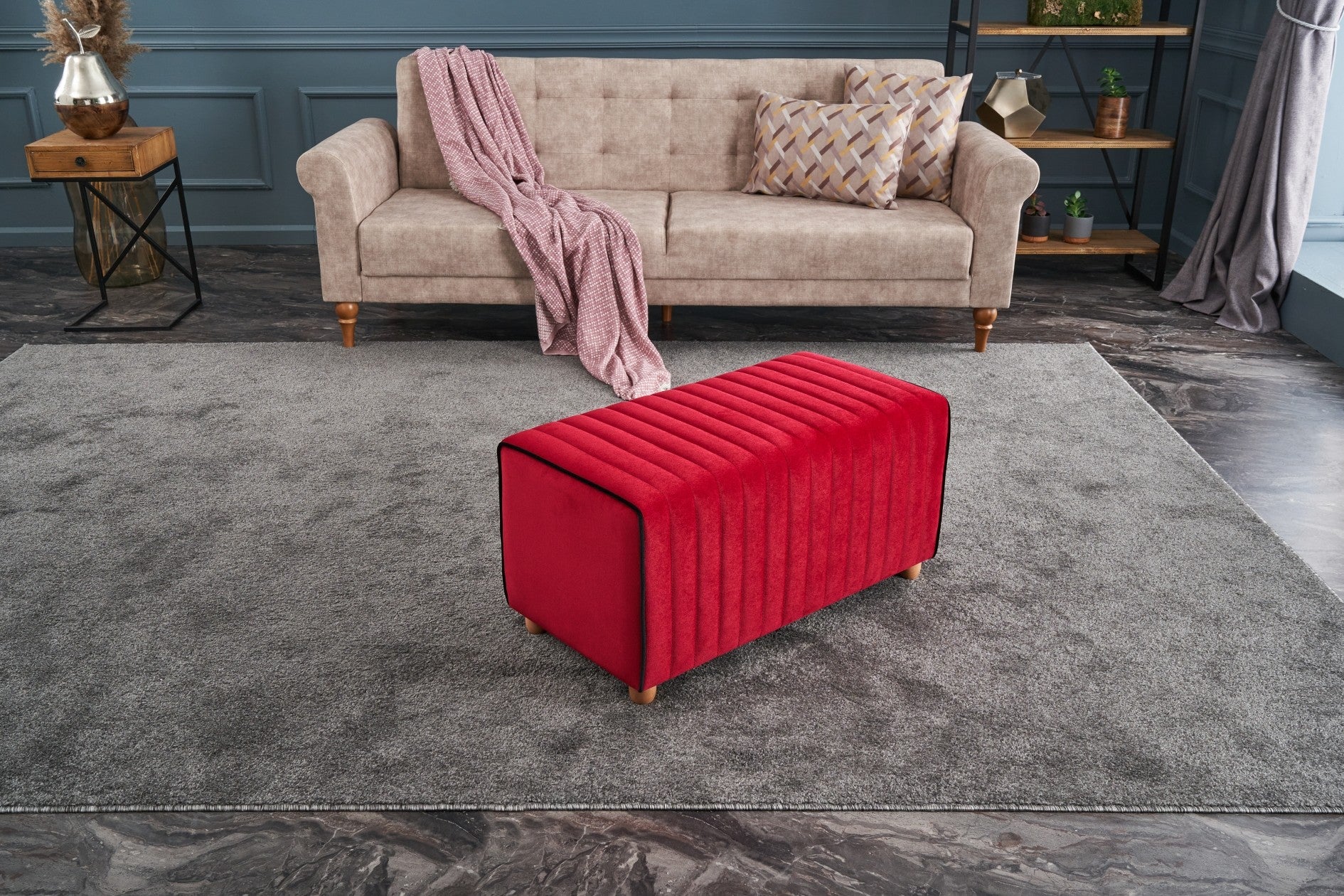 Mabel Puf - Red | Red Pouffe – Modern Upholstered Ottoman