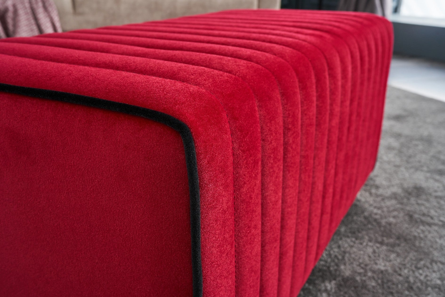 Mabel Puf - Red | Red Pouffe – Modern Upholstered Ottoman