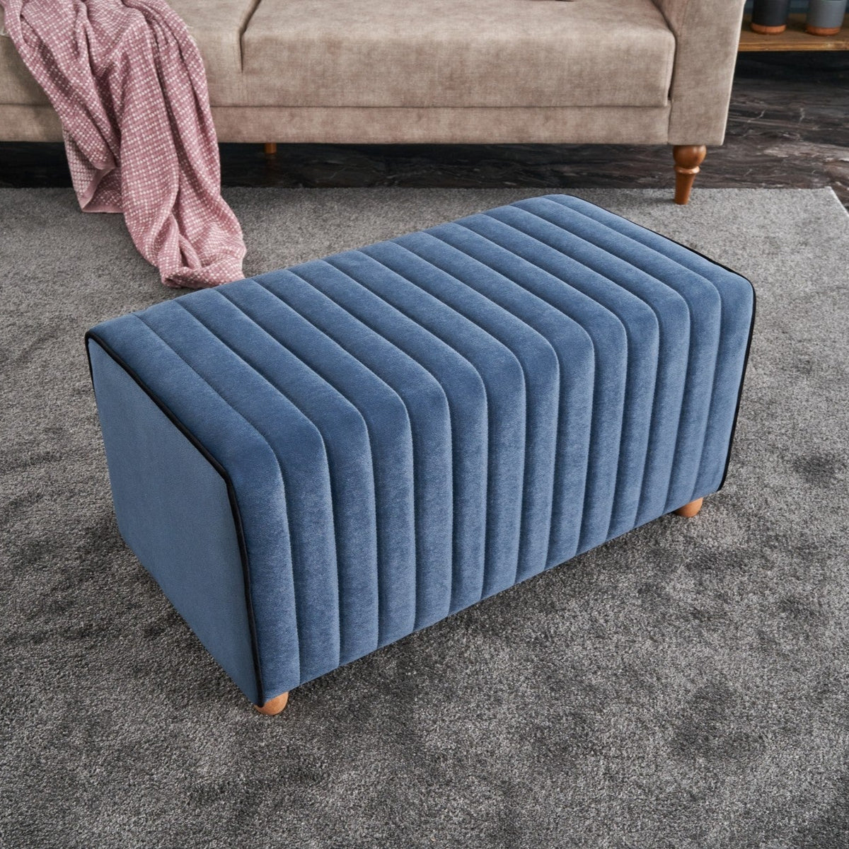Mabel Puf Blue Blue Pouffe Modern Upholstered Ottoman