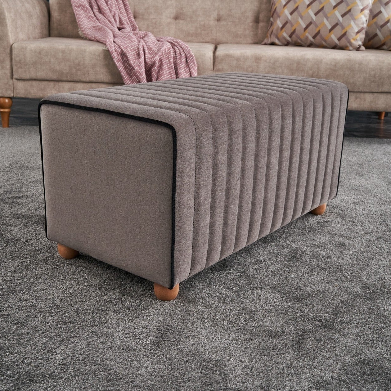 Mabel Puf - Mink | Mink Pouffe – Modern Upholstered Ottoman