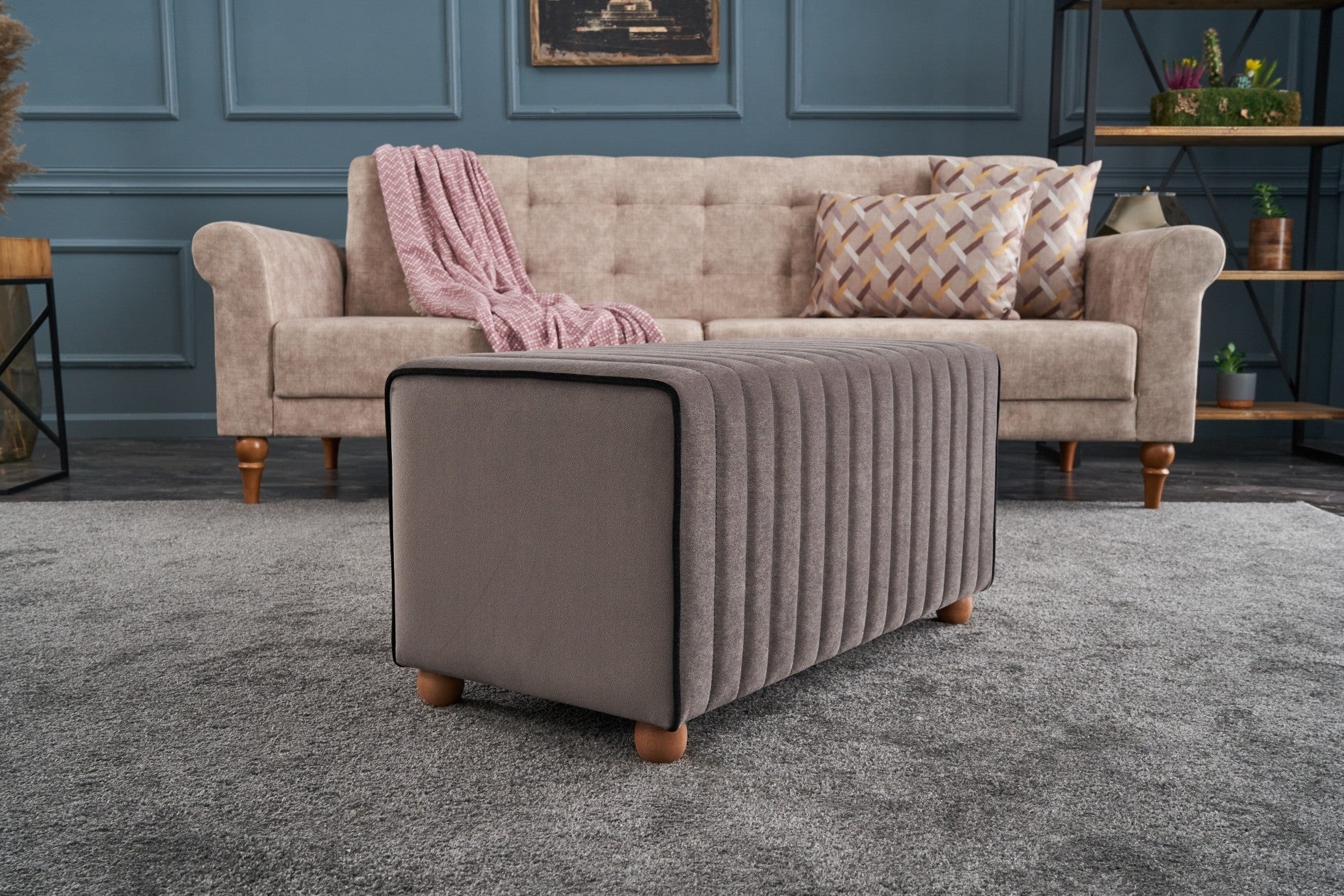 Mabel Puf - Mink | Mink Pouffe – Modern Upholstered Ottoman