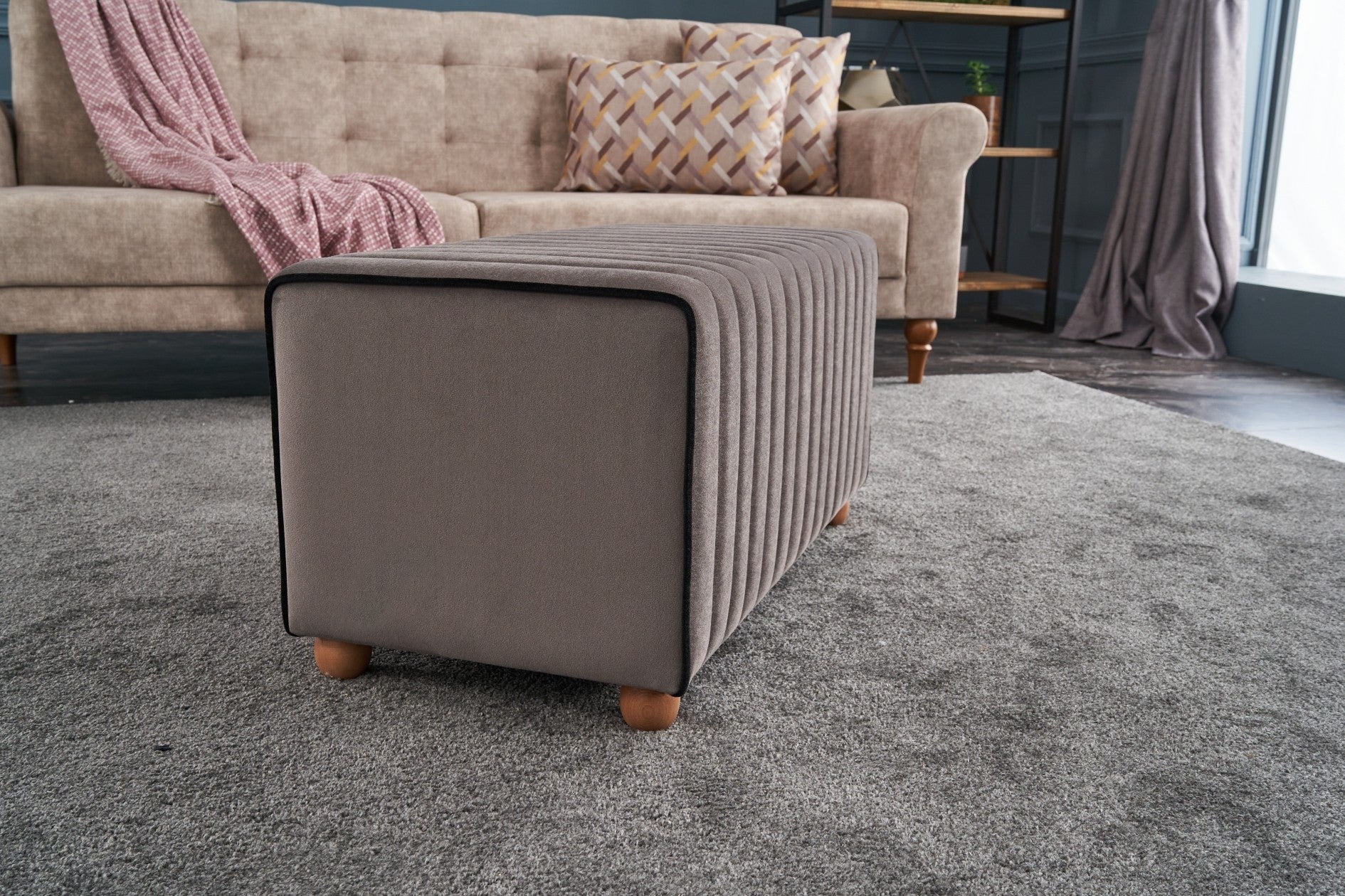 Mabel Puf - Mink | Mink Pouffe – Modern Upholstered Ottoman