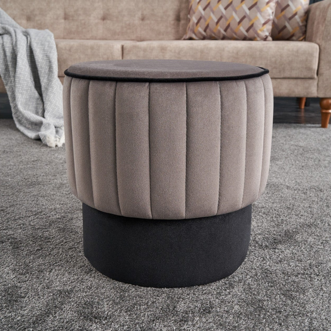 ROSE PUF  Grey Pouffe – Modern Upholstered Ottoman