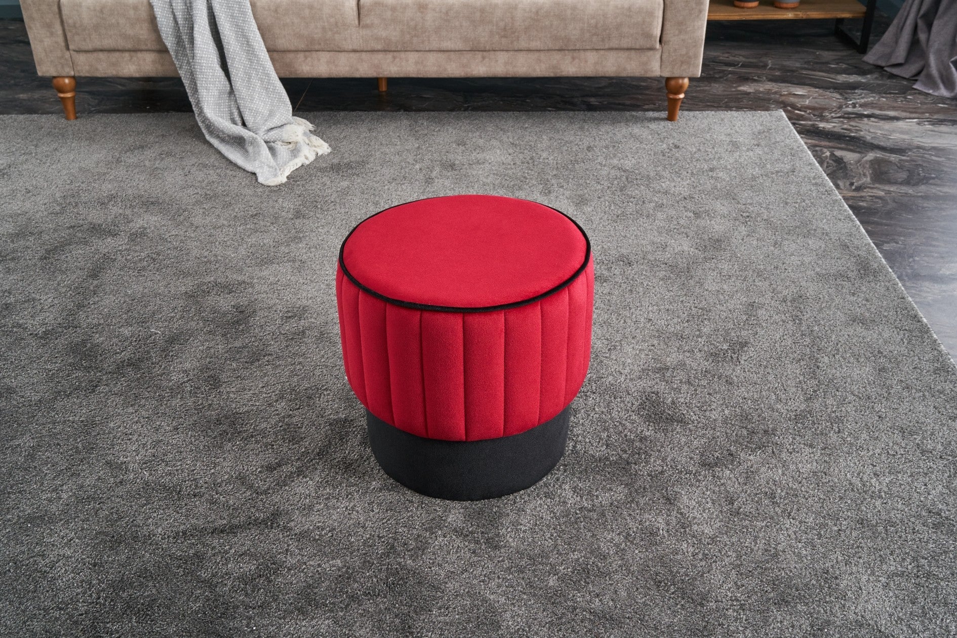 ROSE PUF Red Pouffe – Modern Upholstered Ottoman