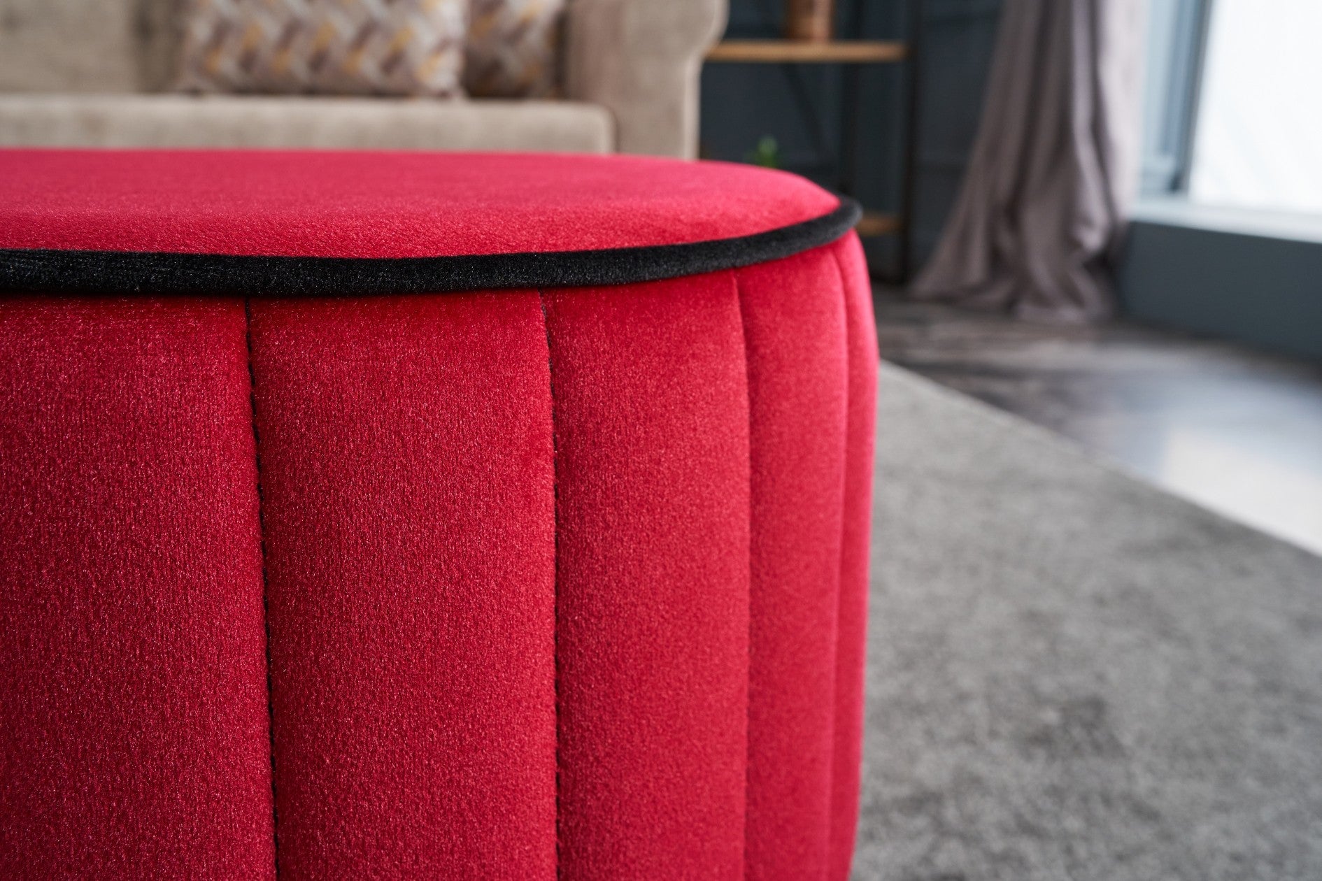 ROSE PUF Red Pouffe – Modern Upholstered Ottoman