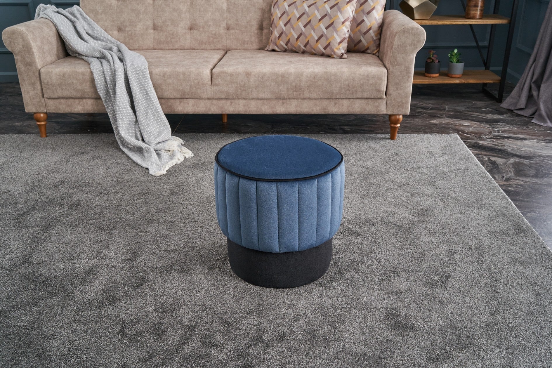 ROSE PUF Blue Pouffe – Modern Upholstered Ottoman