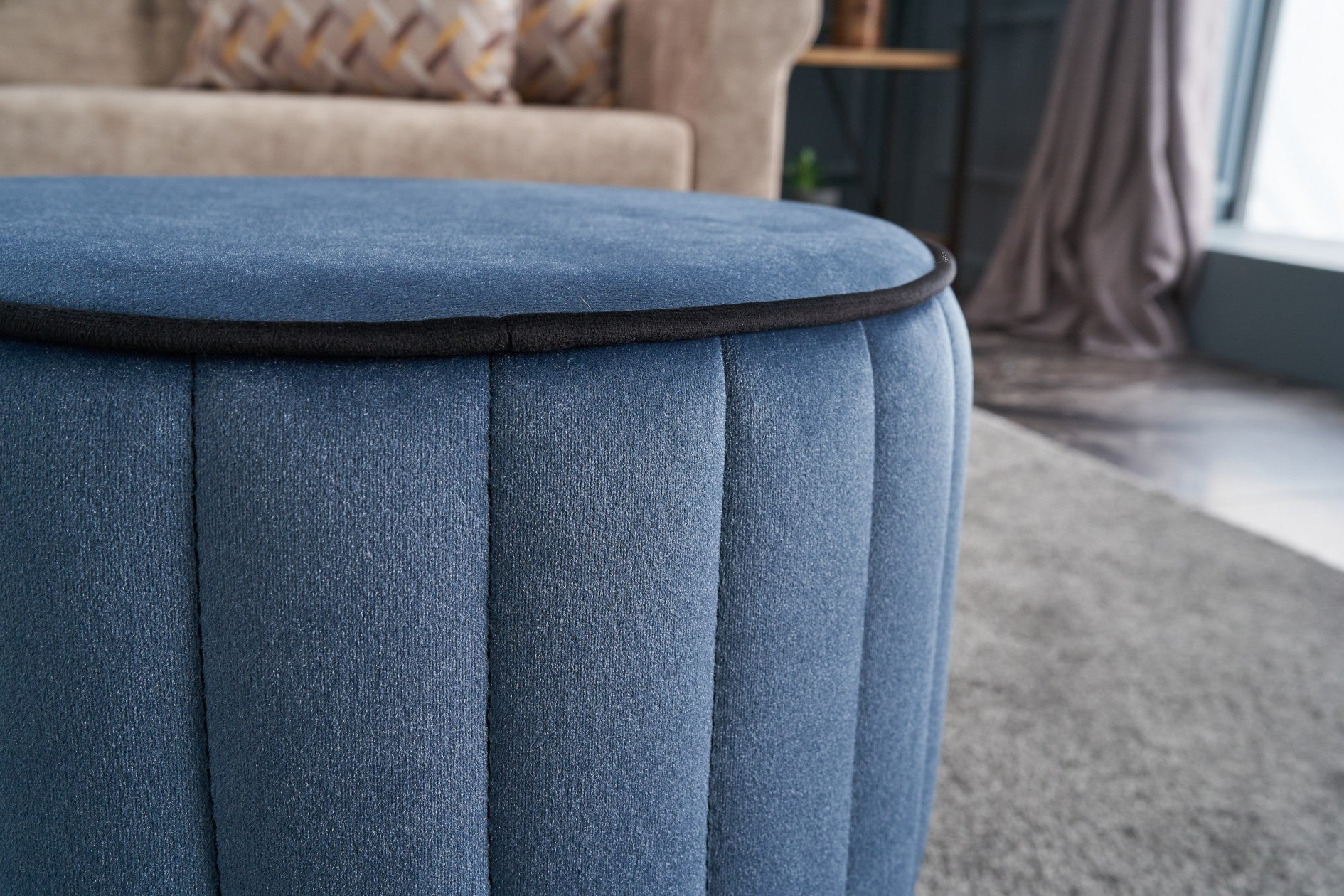 ROSE PUF Blue Pouffe – Modern Upholstered Ottoman