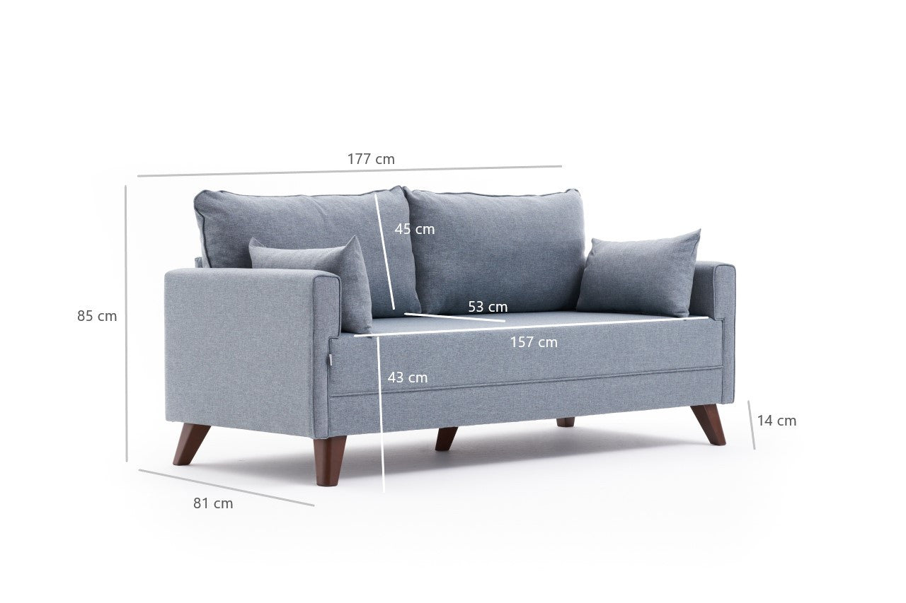Bella – Blue 2 Seater Sofa | Compact Modern Couch for Two