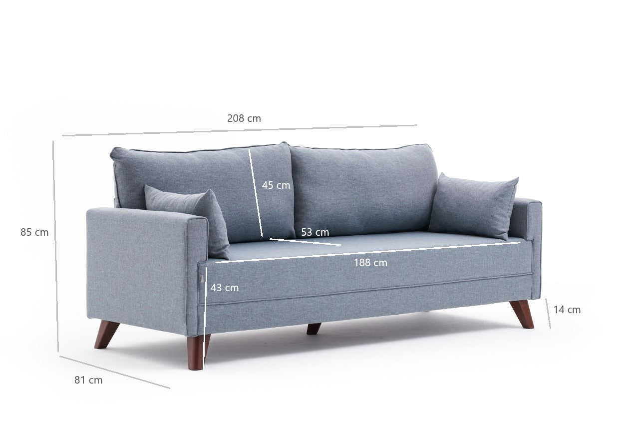 Bella Blue fabric 3 Seater Sofa | Comfortable 3 persons couch