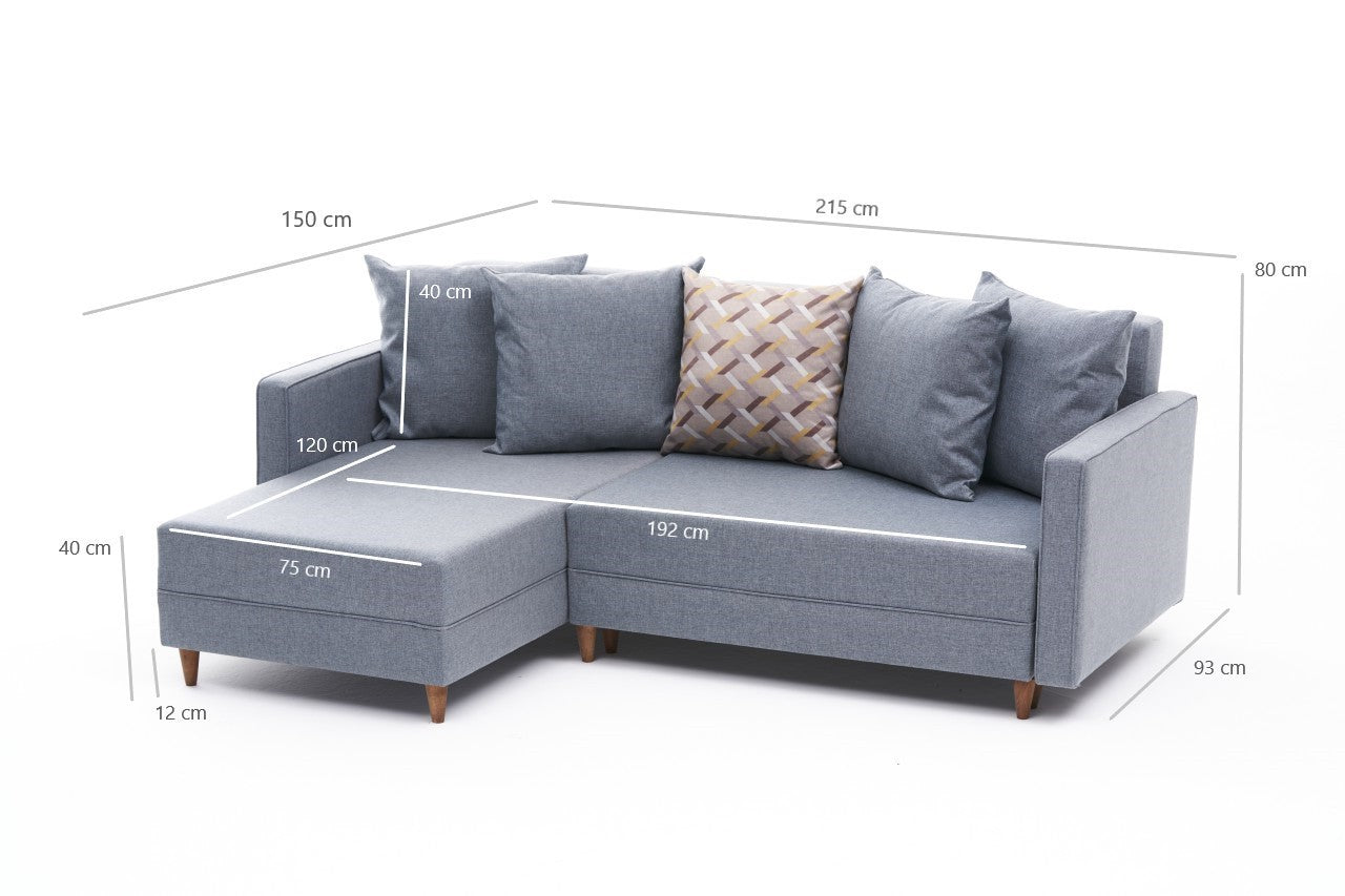 Aydam – Blue L Shaped Corner Sofa Bed | Modular Sectional