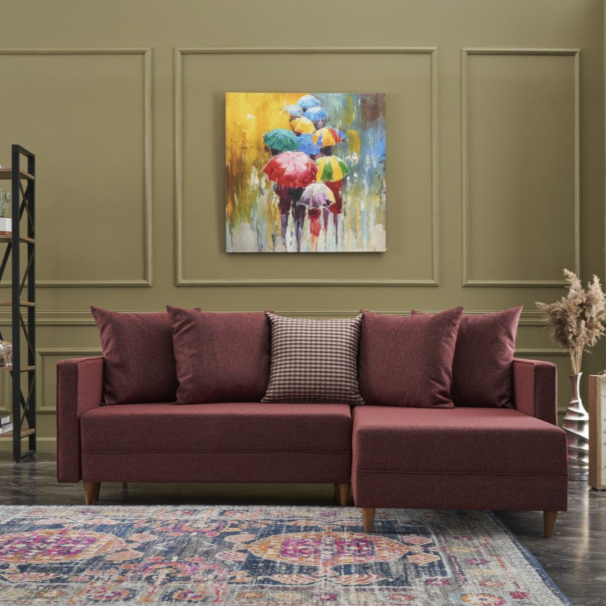 Aydam – Claret Red L Shaped Corner Sofa Bed | Modular Sectional