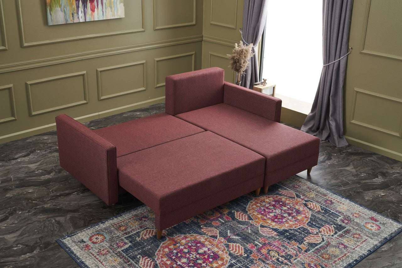 Aydam – Claret Red L Shaped Corner Sofa Bed | Modular Sectional