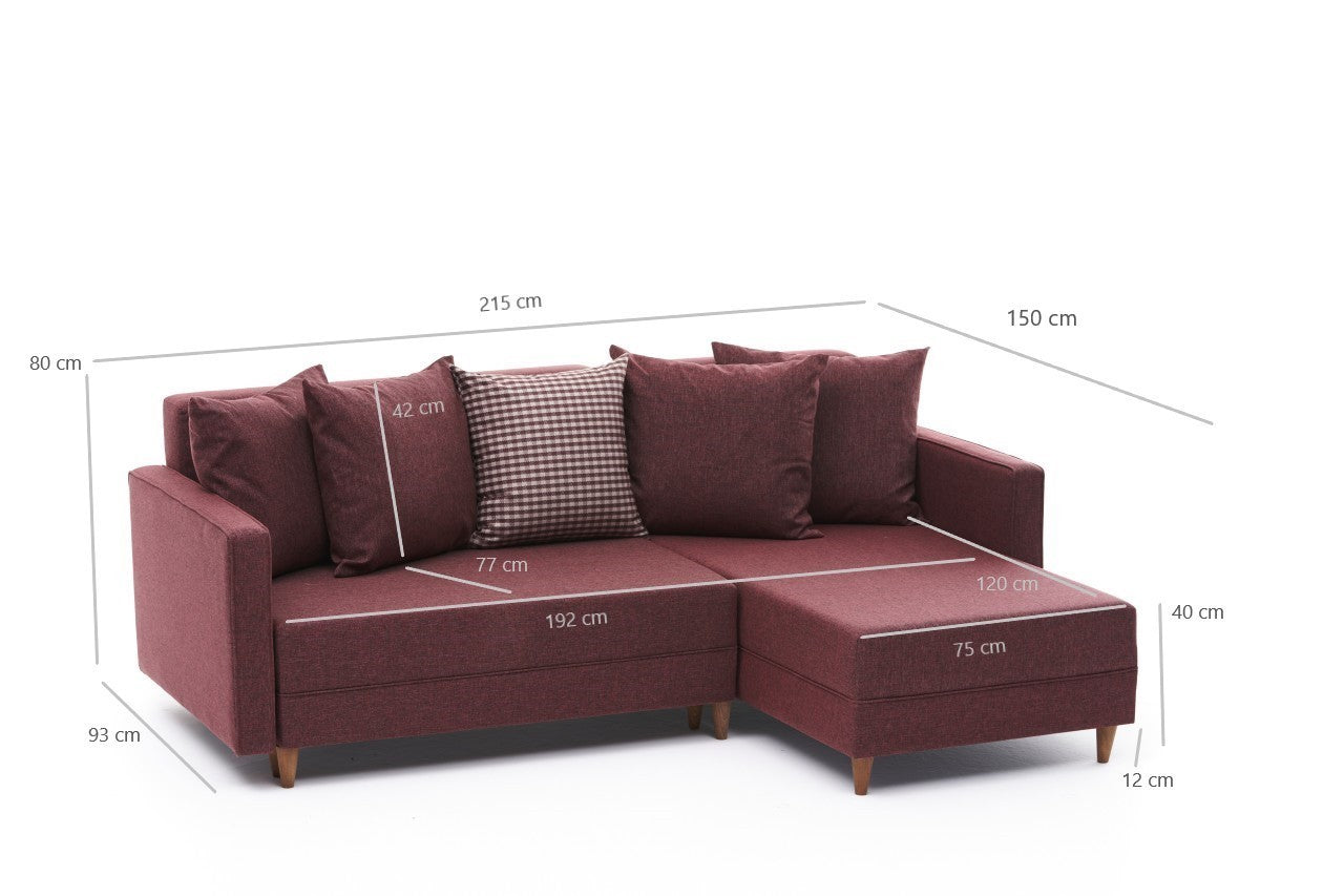 Aydam – Claret Red L Shaped Corner Sofa Bed | Modular Sectional