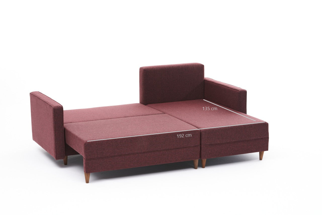 Aydam – Claret Red L Shaped Corner Sofa Bed | Modular Sectional