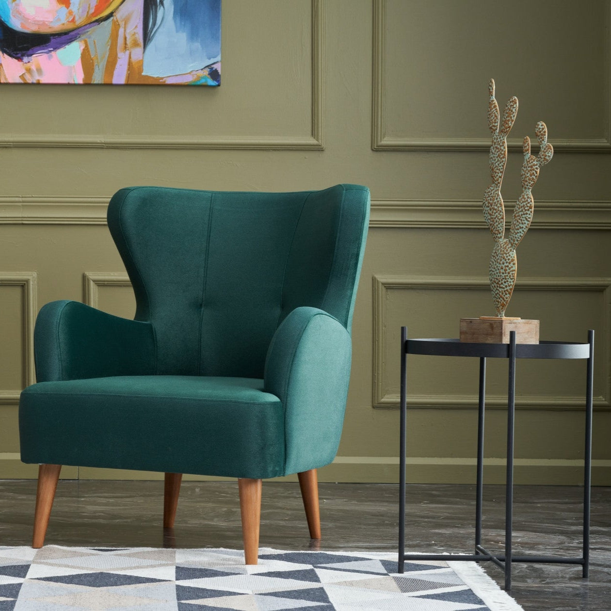 Karina  | Petrol Green Wing Chair – Designer Lounge Armchair