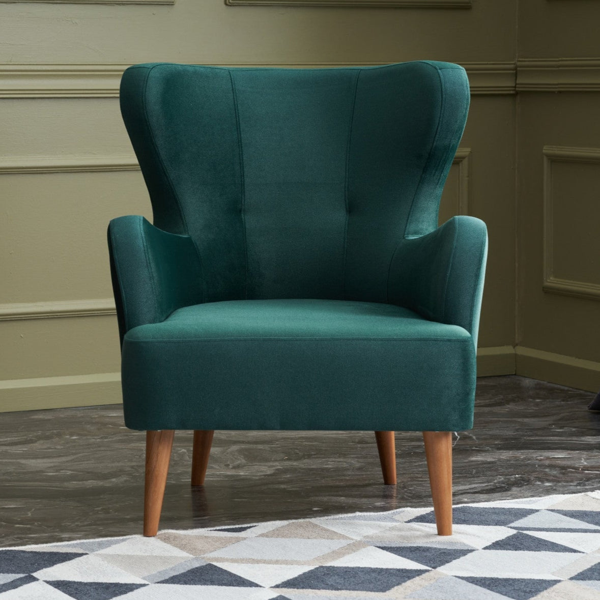 Karina  | Petrol Green Wing Chair – Designer Lounge Armchair
