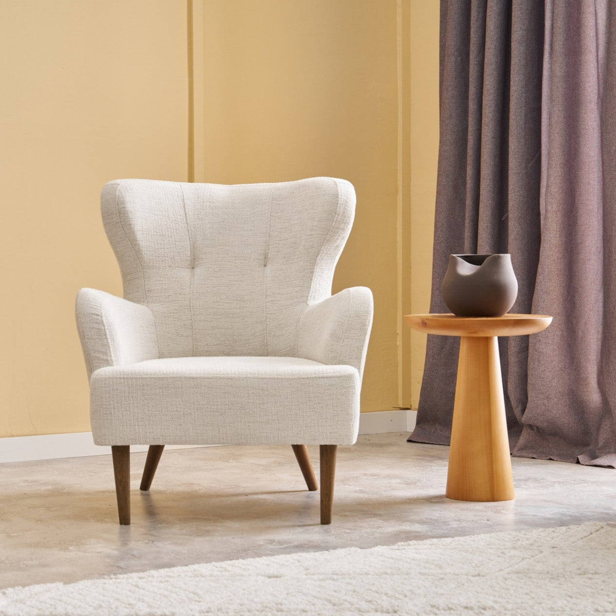 Karina Prestij  | Cream Wing Chair – Designer Lounge Armchair
