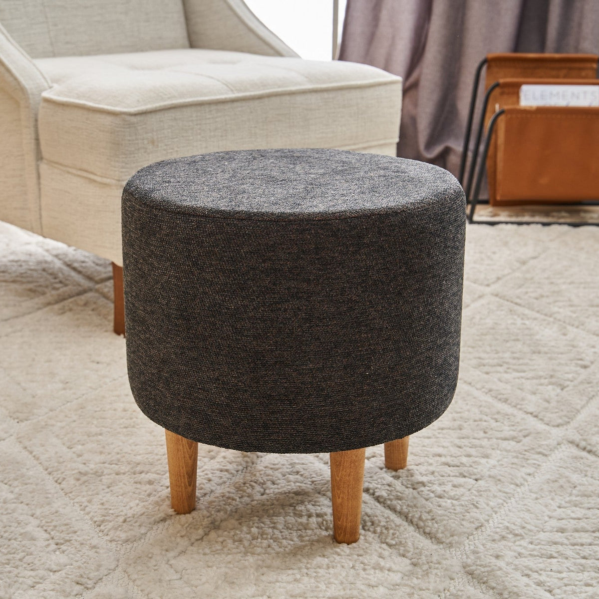 Findik Gabbana Anthracite Copper Pouffe Modern Upholstered Ottoman