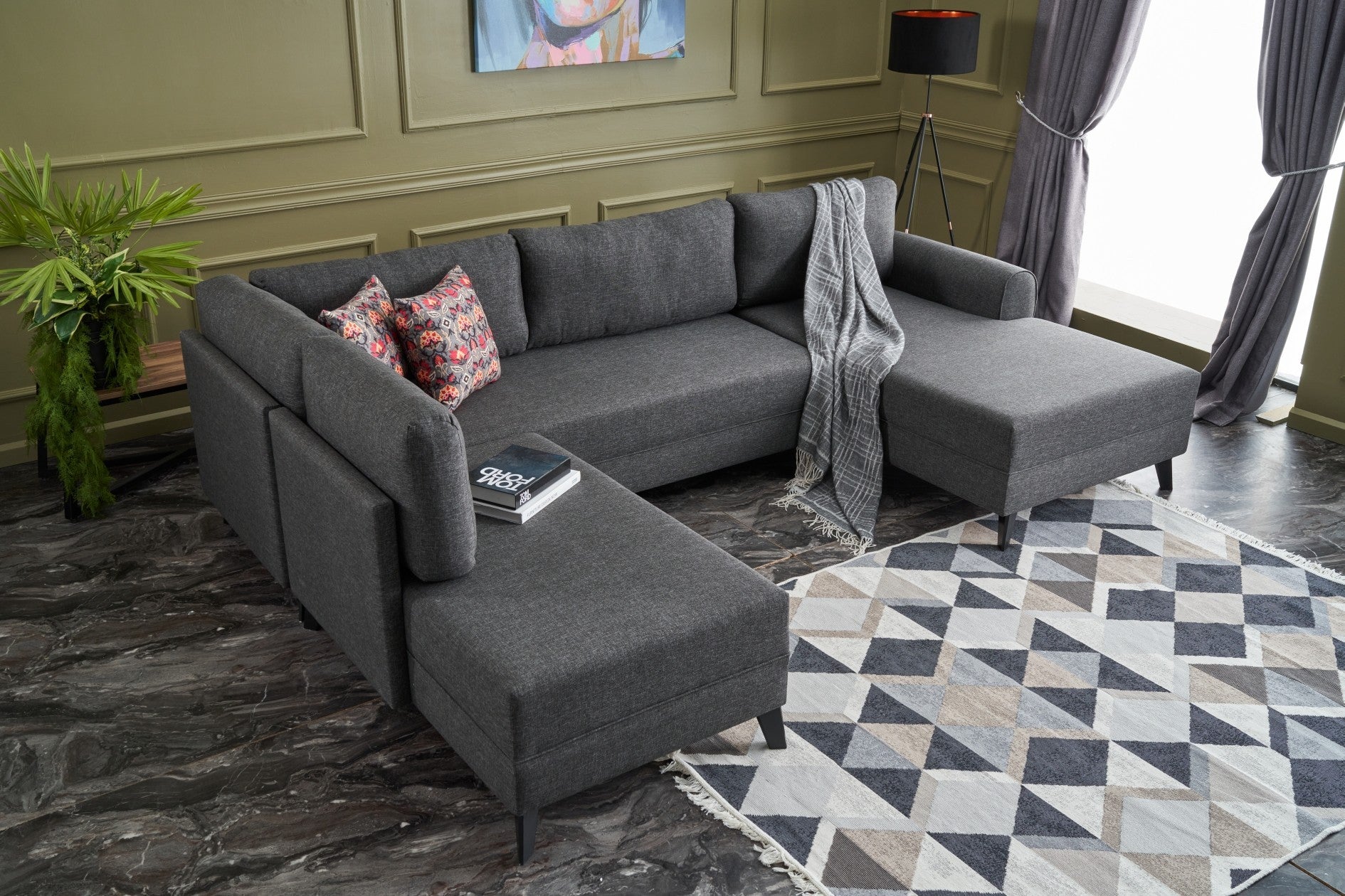 Belen – Anthracite L Shaped Corner Sofa Bed | Modular Sectional