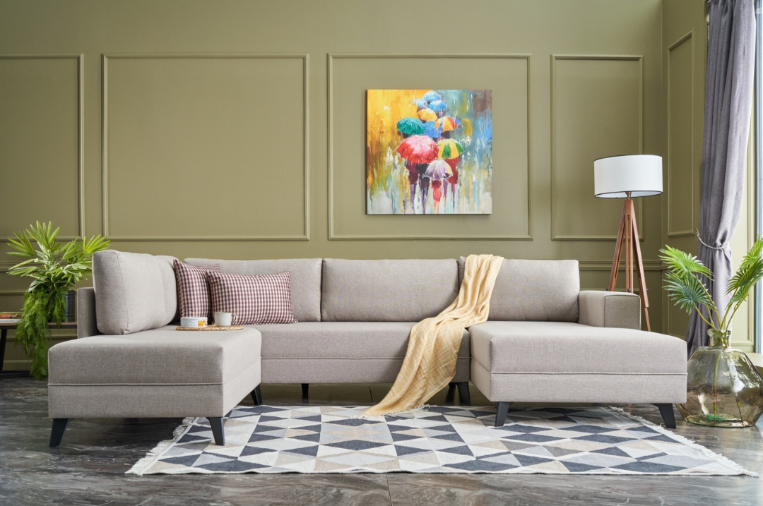 Efsun – Cream L Shaped Corner Sofa Bed | Modular Sectional