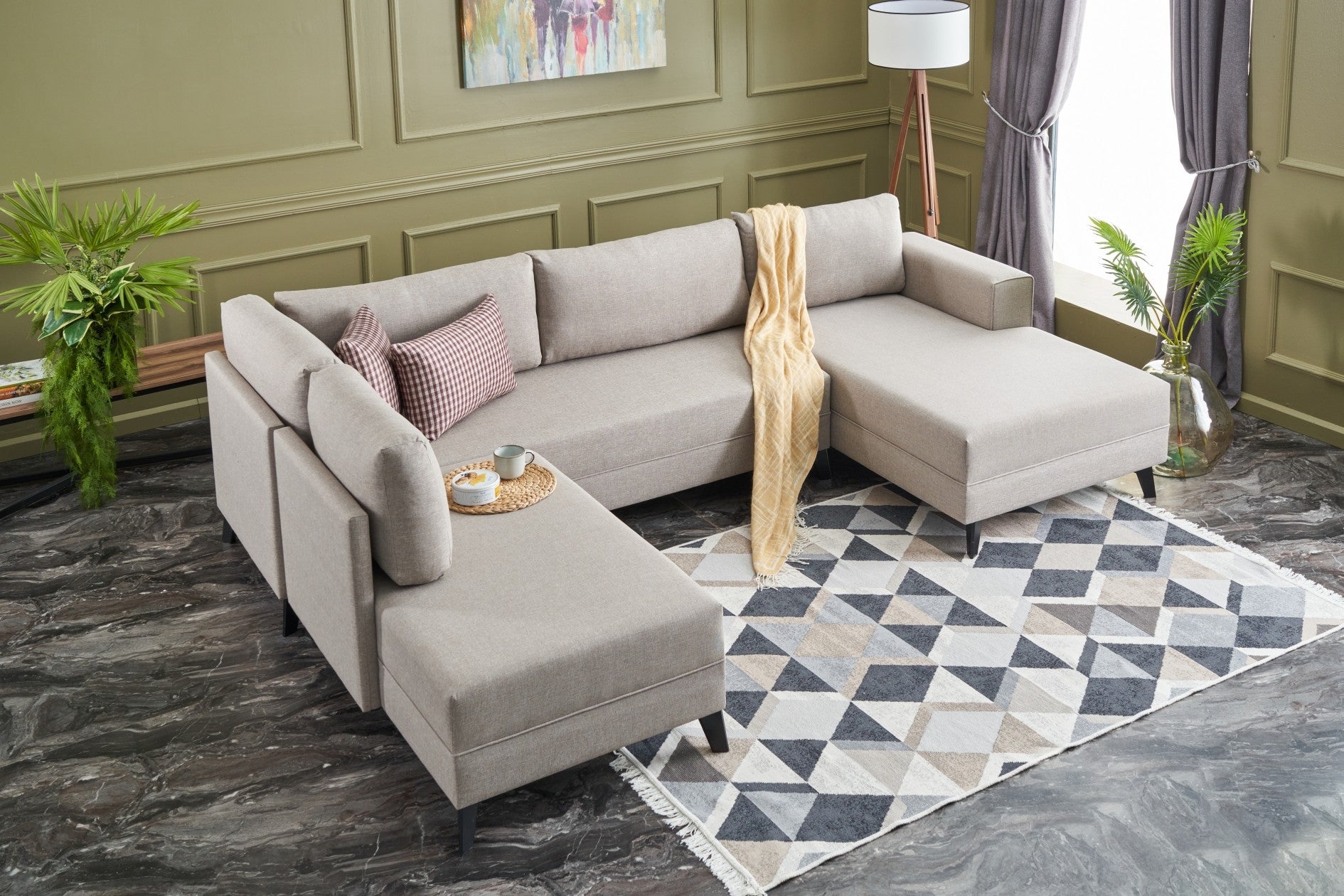 Efsun – Cream L Shaped Corner Sofa Bed | Modular Sectional