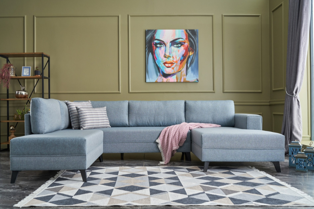 Efsun – Blue L Shaped Corner Sofa Bed | Modular Sectional