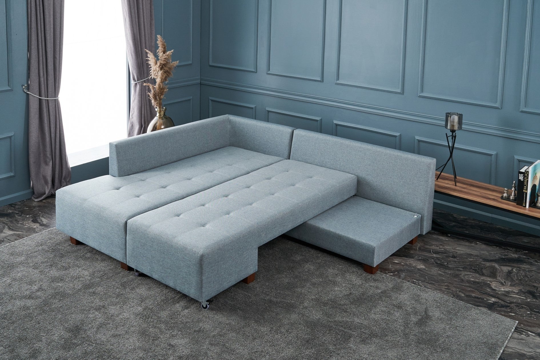 Manama – Light Blue L Shaped Corner Sofa Bed | Modular Sectional