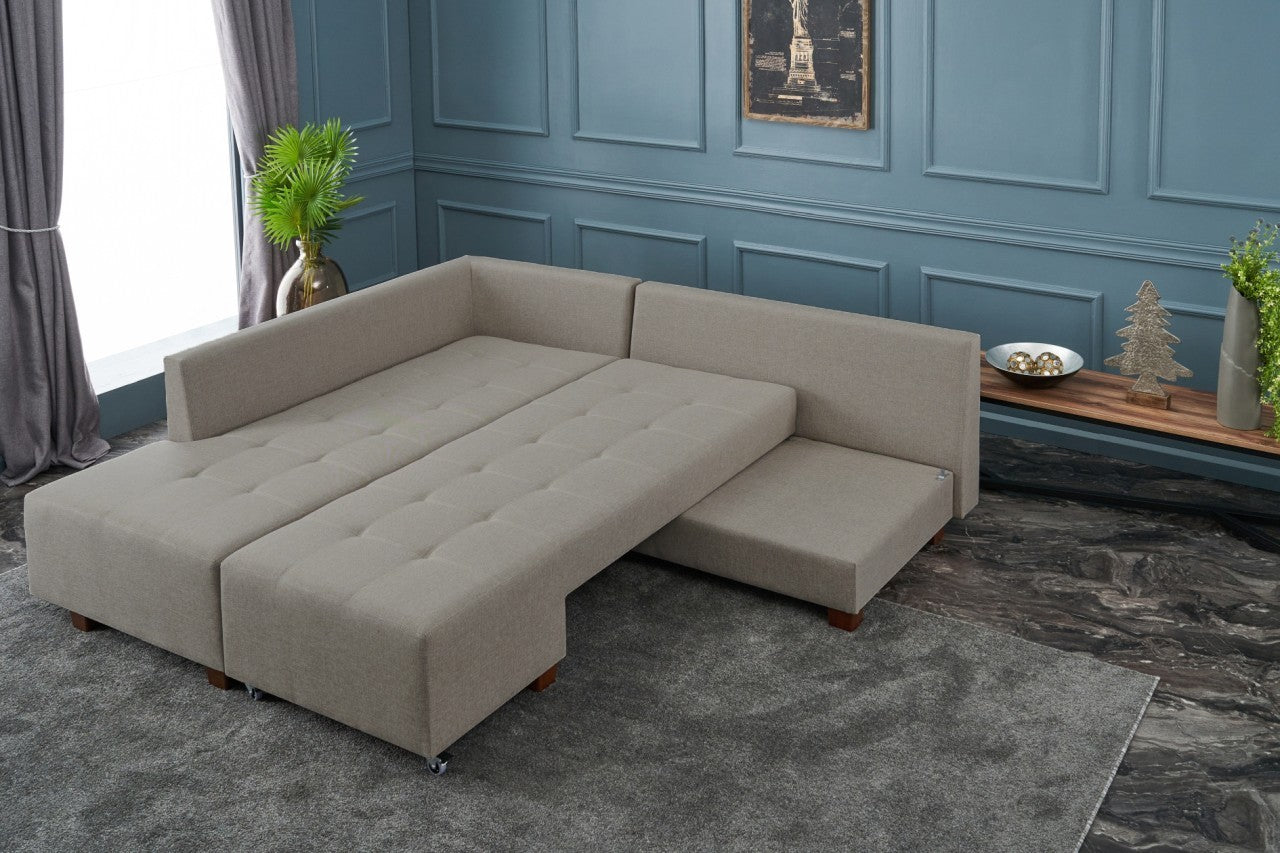 Manama – Cream L Shaped Corner Sofa Bed | Modular Sectional