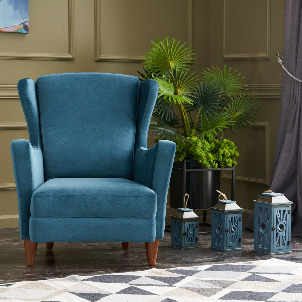 Lola Berjer Turquoise Wing Chair Designer Lounge Armchair