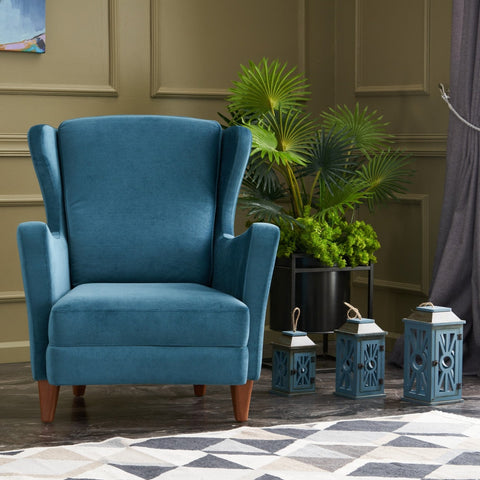 Lola Berjer  | Turquoise Wing Chair – Designer Lounge Armchair