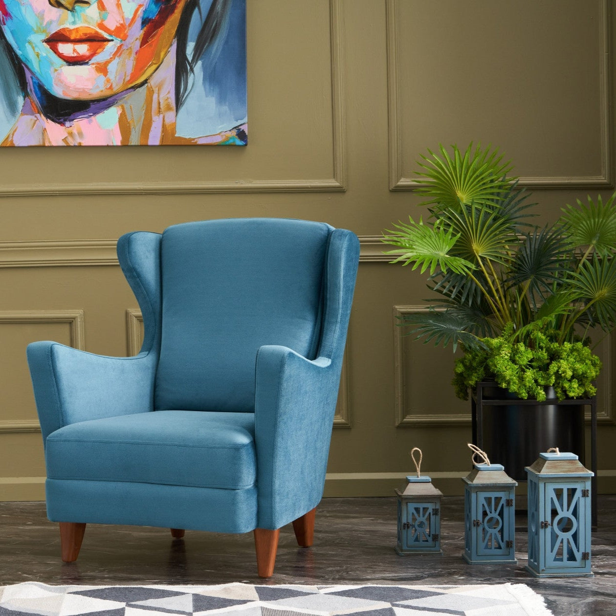 Lola Berjer  | Turquoise Wing Chair – Designer Lounge Armchair
