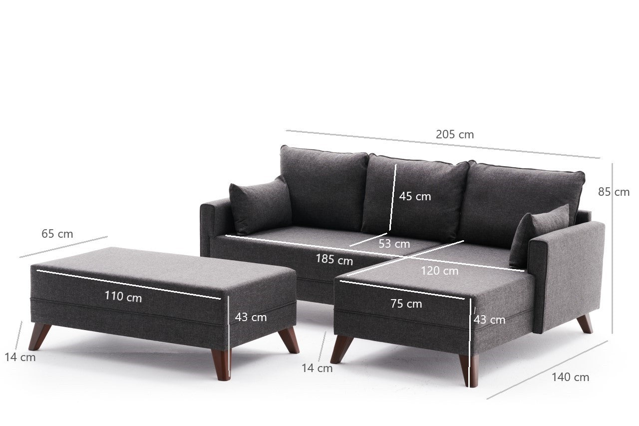 Bella – Anthracite L Shaped Corner Sofa Bed | Modular Sectional