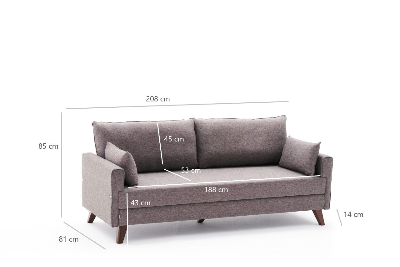 Bella Brown 3-Seater Sofa Bed - | Large Pull-Out Couch for Guests