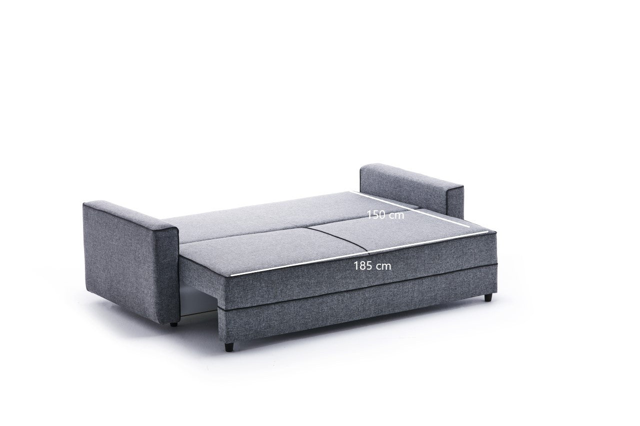 Ece - Grey 3-Seater Sofa Bed - | Large Pull-Out Couch for Guests