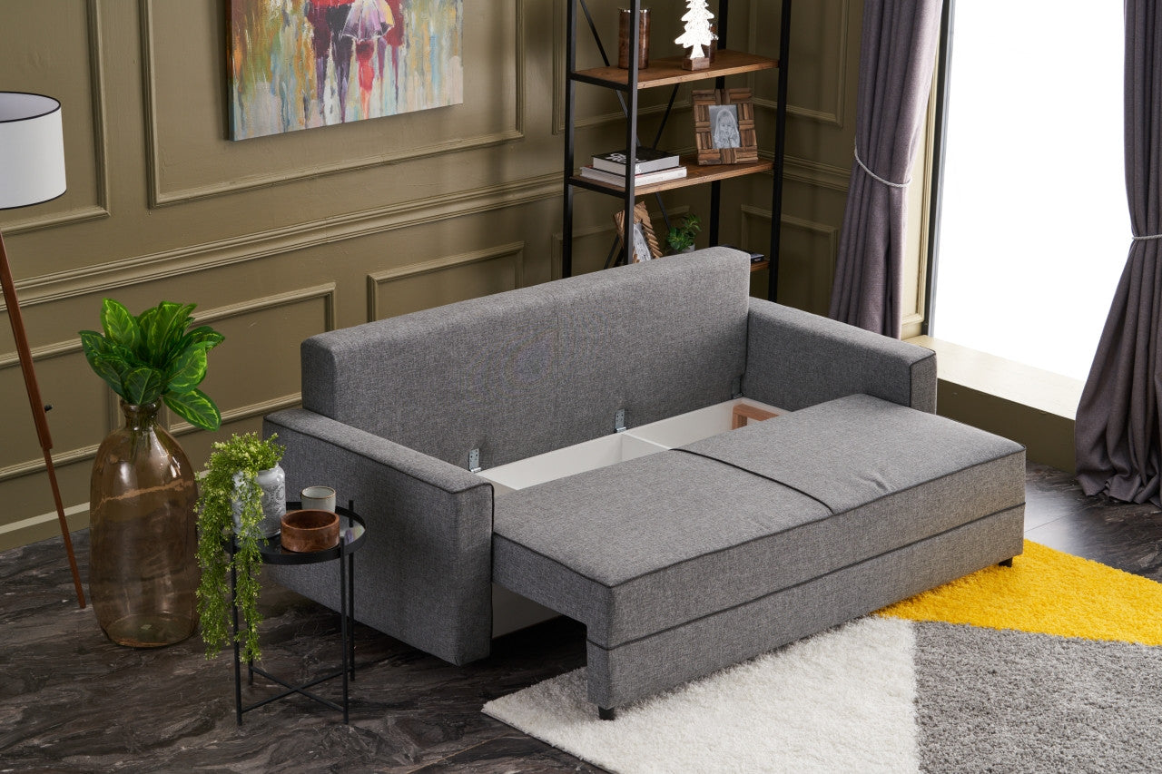 Ece - Grey 3-Seater Sofa Bed - | Large Pull-Out Couch for Guests